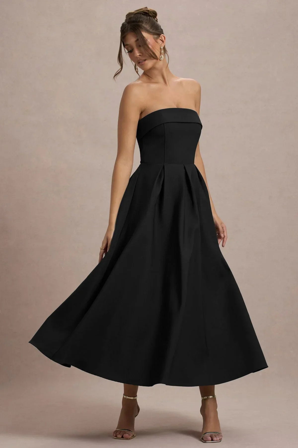 ANNE | Vestido midi elegante con escote en hombros descubiertos