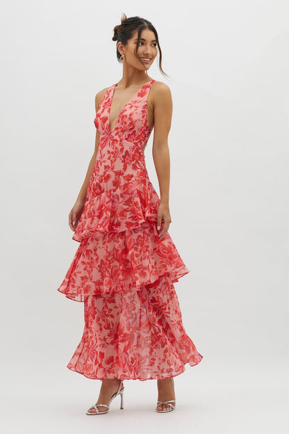 LISA | Vestido Maxi Floral con Volantes