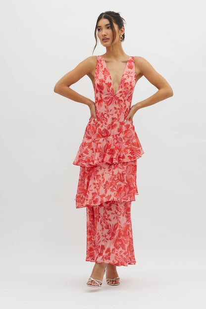 LISA | Vestido Maxi Floral con Volantes