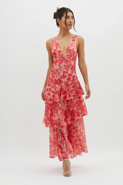 LISA | Vestido Maxi Floral con Volantes
