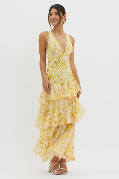 LISA | Vestido Maxi Floral con Volantes
