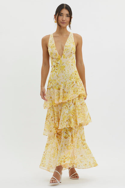LISA | Vestido Maxi Floral con Volantes