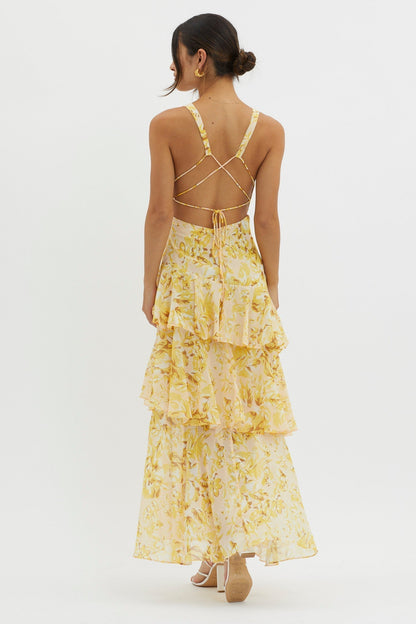 LISA | Vestido Maxi Floral con Volantes