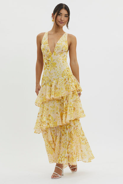 LISA | Vestido Maxi Floral con Volantes