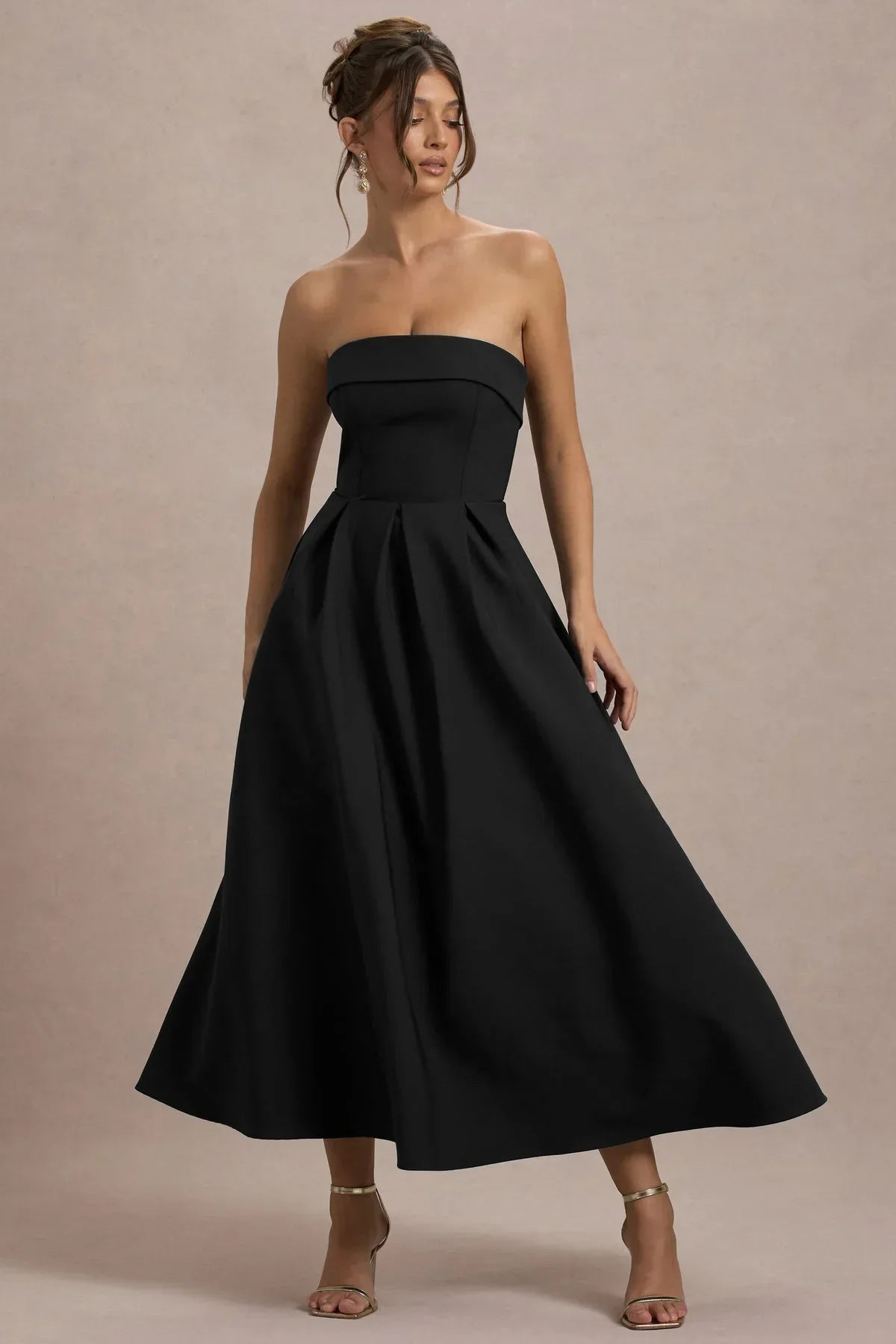 ANNE | Vestido midi elegante con escote en hombros descubiertos