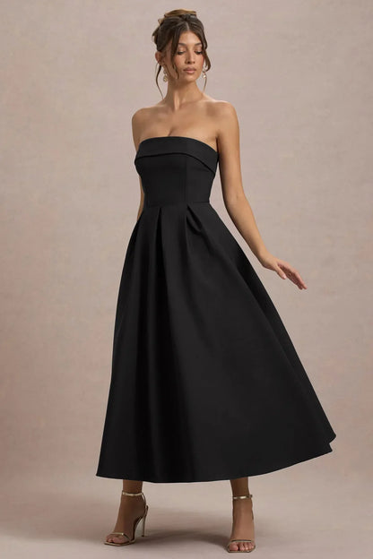 ANNE | Vestido midi elegante con escote en hombros descubiertos