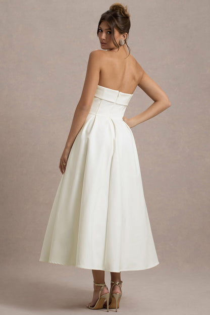 ANNE | Vestido midi elegante con escote en hombros descubiertos
