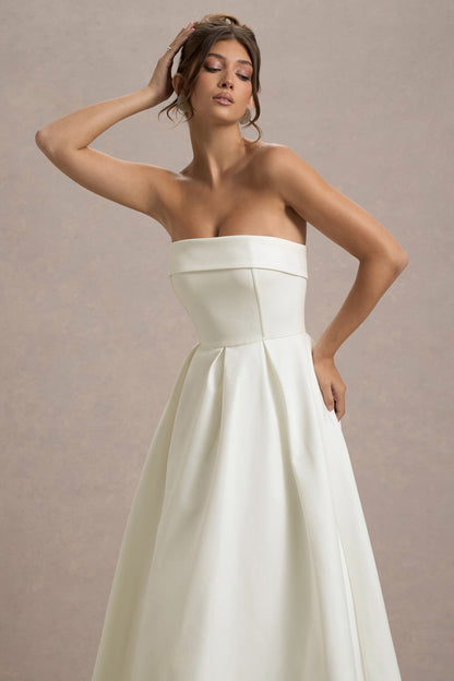 ANNE | Vestido midi elegante con escote en hombros descubiertos