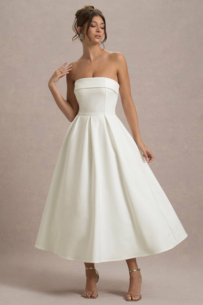ANNE | Vestido midi elegante con escote en hombros descubiertos