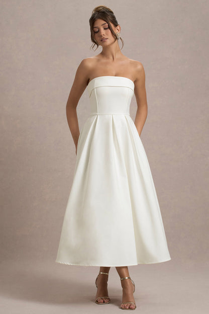 ANNE | Vestido midi elegante con escote en hombros descubiertos