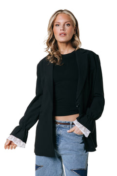 Mimmi Lace Sleeve Blazer | Black