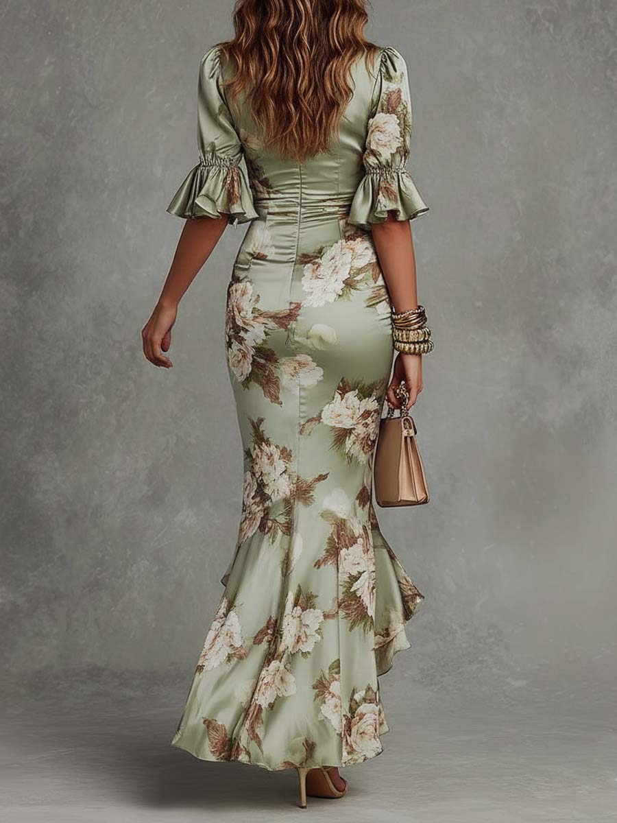 ANASTASIA | VESTIDO LARGO DE RASO CON FLORES