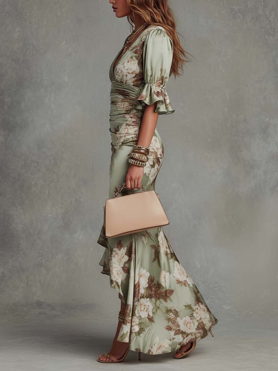 ANASTASIA | VESTIDO LARGO DE RASO CON FLORES