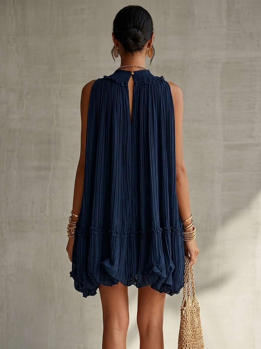 CAMILLA | MINI VESTIDO DE GASA CON CUELLO AMERICANO Y FALDA BALLOON