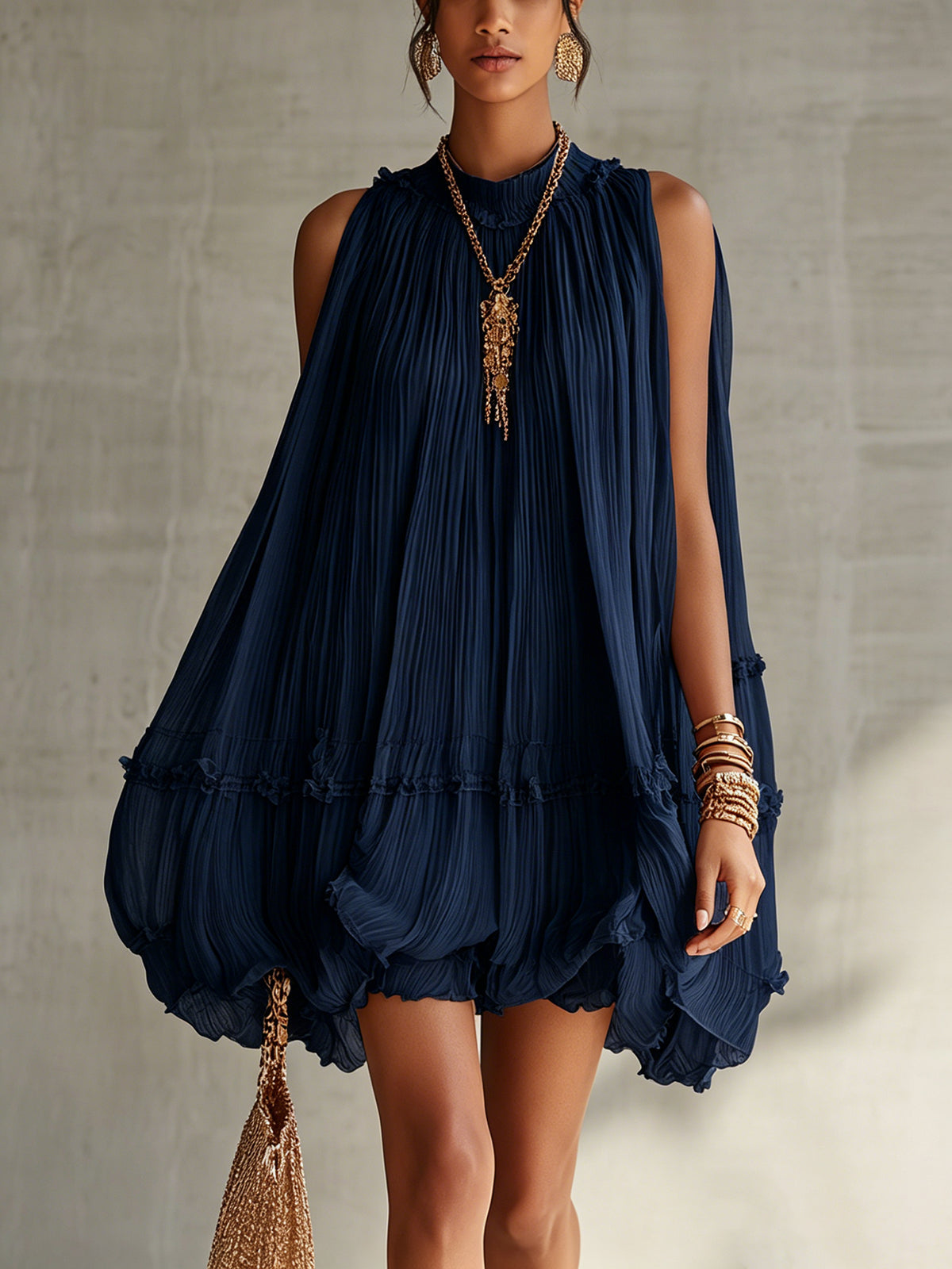 CAMILLA | MINI VESTIDO DE GASA CON CUELLO AMERICANO Y FALDA BALLOON