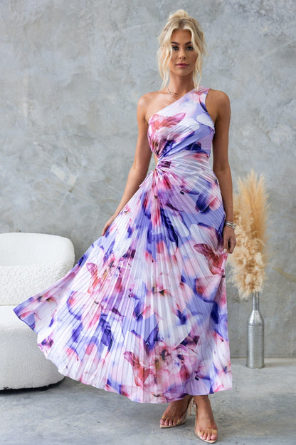 ELLA | Vestido midi de un hombro plisado