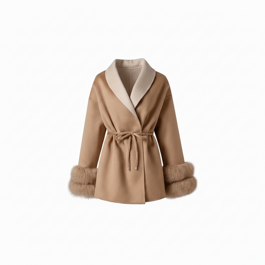 Aurora | Abrigo de lana con puños de piel sintética