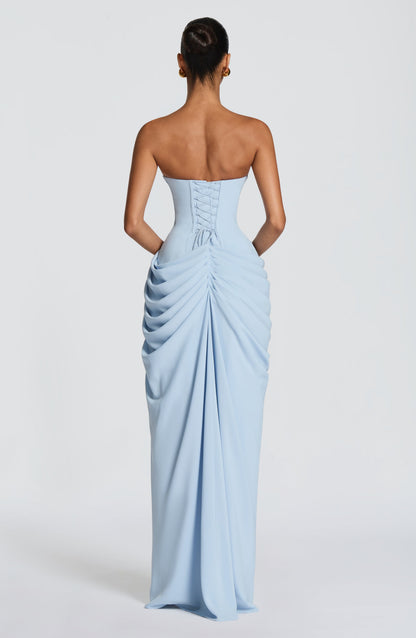 HANNAH | Vestido maxi elegante con drapeado y abertura alta