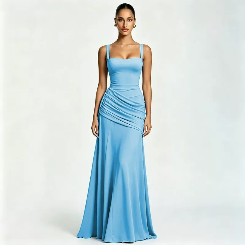 ENIE | Vestido maxi con escote cuadrado fruncido