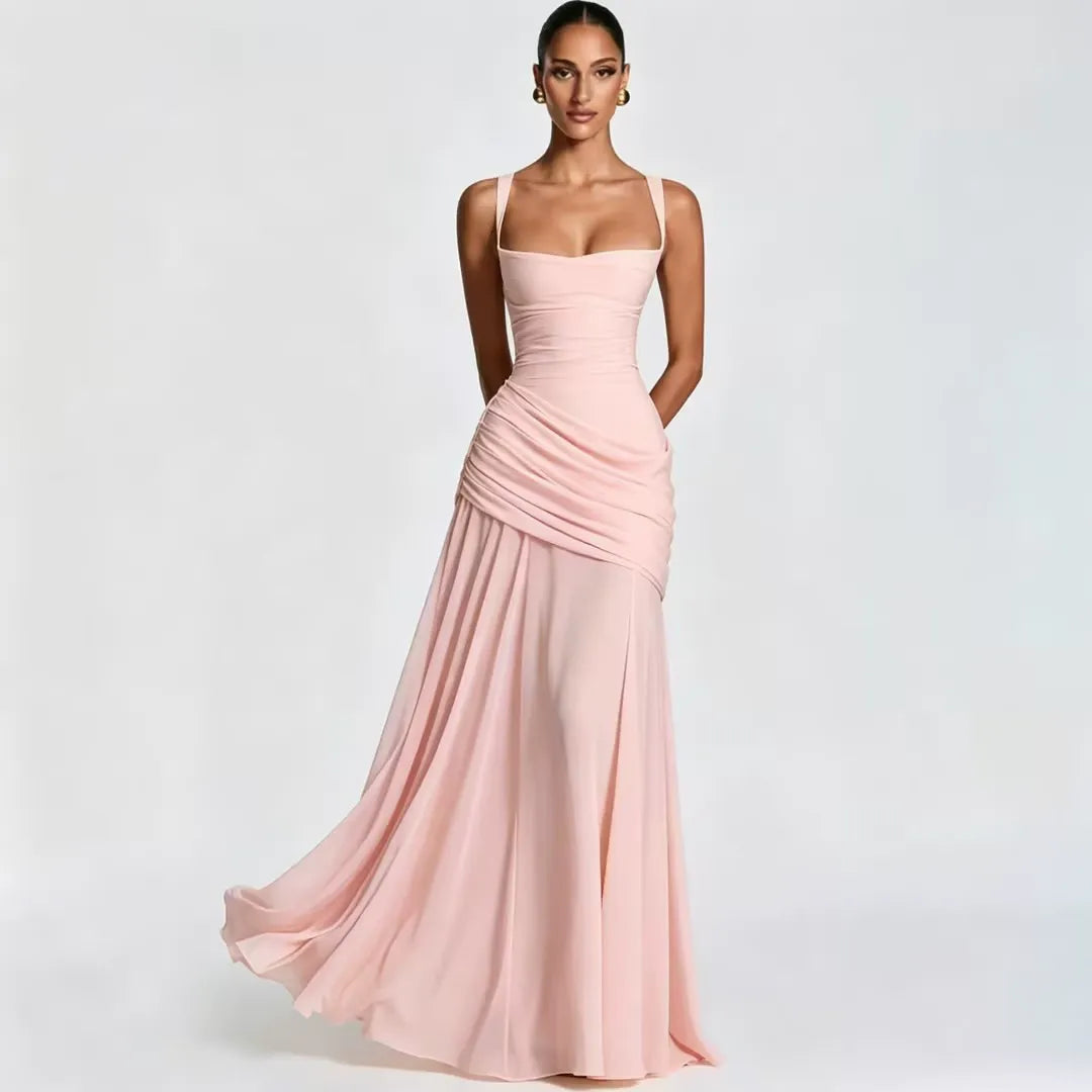 ENIE | Vestido maxi con escote cuadrado fruncido