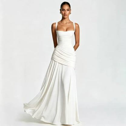 ENIE | Vestido maxi con escote cuadrado fruncido