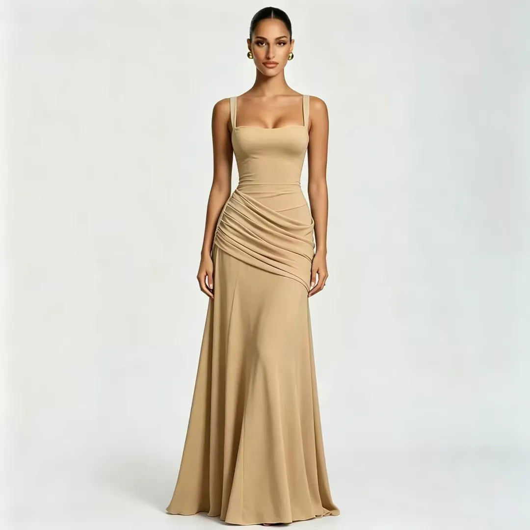 ENIE | Vestido maxi con escote cuadrado fruncido