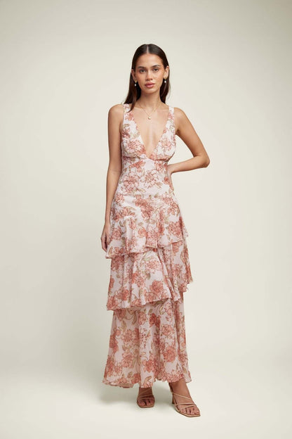 LISA | Vestido Maxi Floral con Volantes