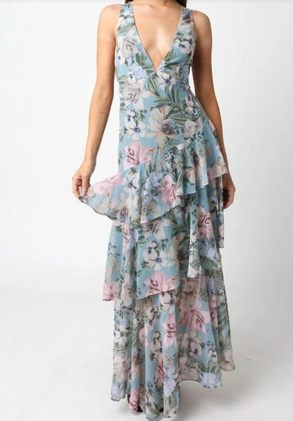 LISA | Vestido Maxi Floral con Volantes