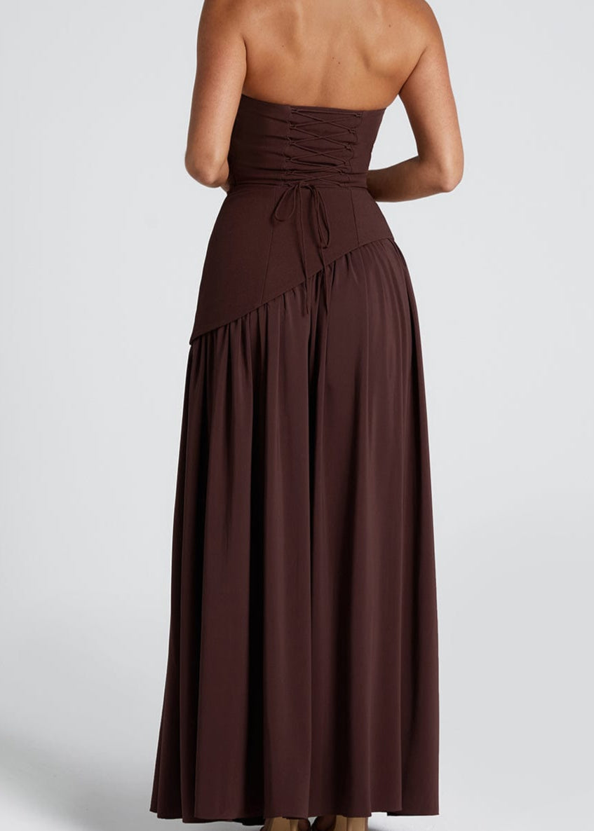 LINA | Vestido maxi sin tirantes con abertura alta
