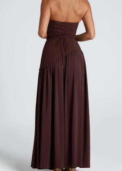 LINA | Vestido maxi sin tirantes con abertura alta