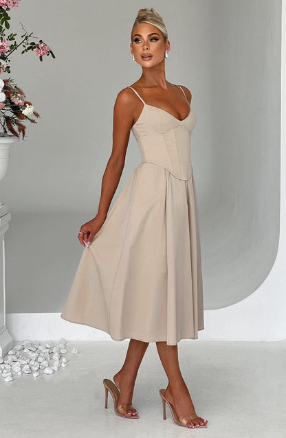 MAILEEN | Vestido midi elegante con estilo corsé