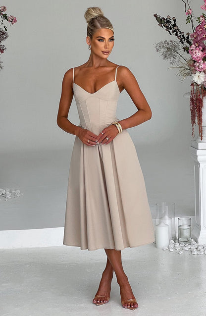 MAILEEN | Vestido midi elegante con estilo corsé