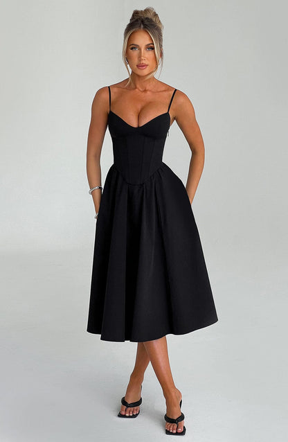 MAILEEN | Vestido midi elegante con estilo corsé