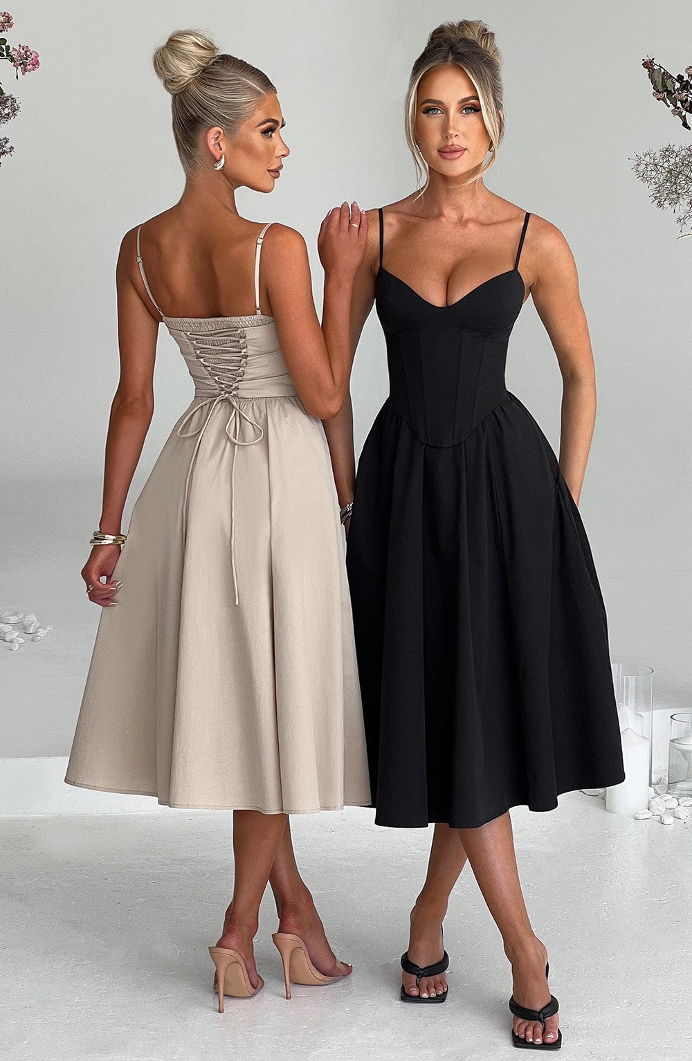MAILEEN | Vestido midi elegante con estilo corsé