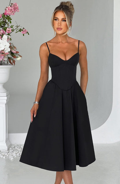 MAILEEN | Vestido midi elegante con estilo corsé