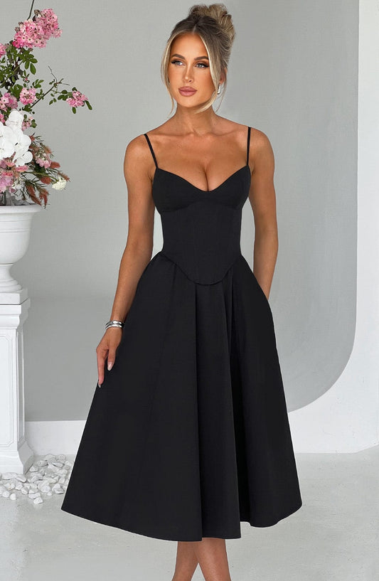 MAILEEN | Vestido midi elegante con estilo corsé