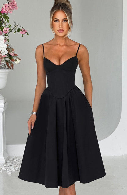 MAILEEN | Vestido midi elegante con estilo corsé