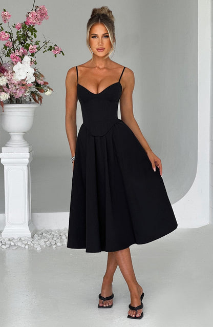 MAILEEN | Vestido midi elegante con estilo corsé