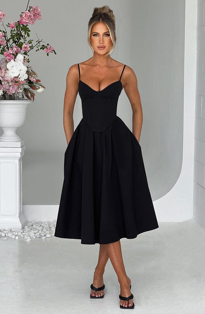 MAILEEN | Vestido midi elegante con estilo corsé