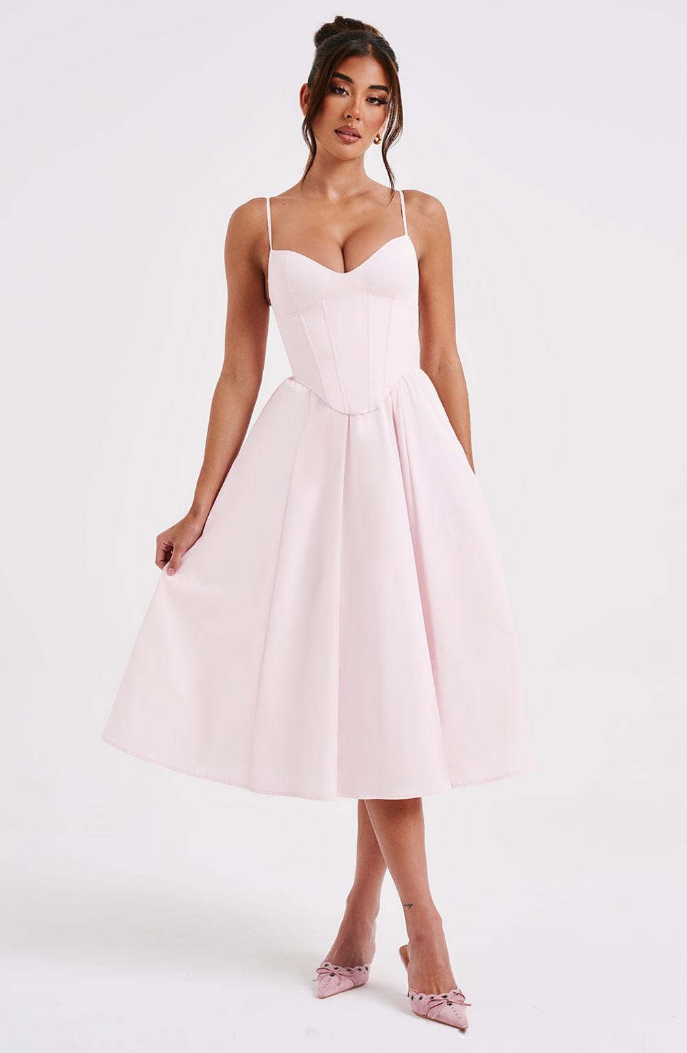 MAILEEN | Vestido midi elegante con estilo corsé