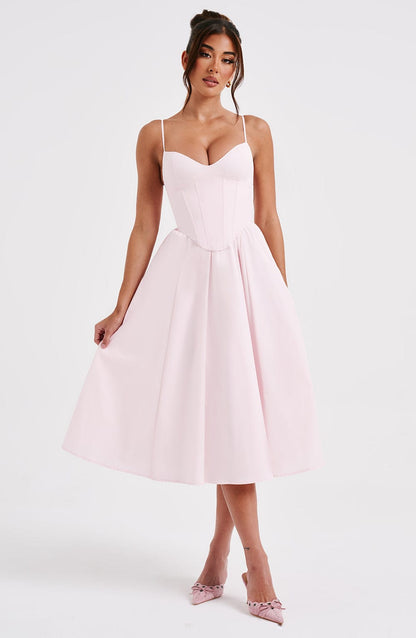 MAILEEN | Vestido midi elegante con estilo corsé