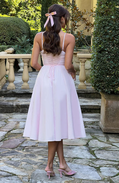 MAILEEN | Vestido midi elegante con estilo corsé