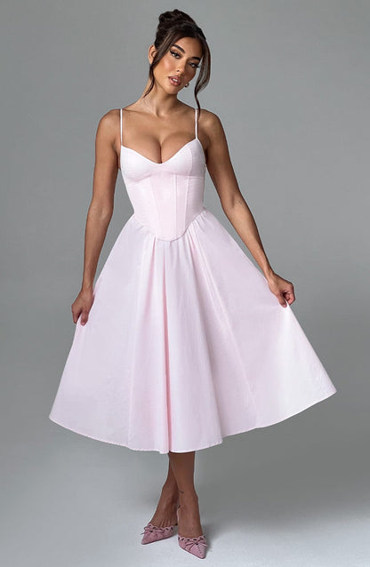 MAILEEN | Vestido midi elegante con estilo corsé