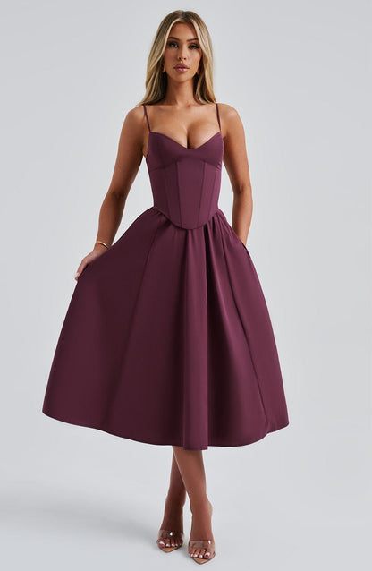 MAILEEN | Vestido midi elegante con estilo corsé