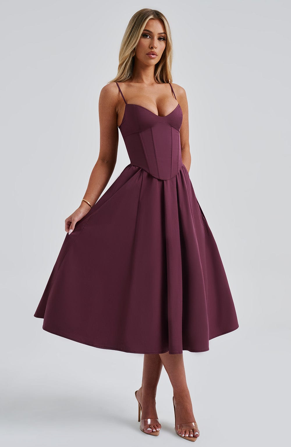 MAILEEN | Vestido midi elegante con estilo corsé
