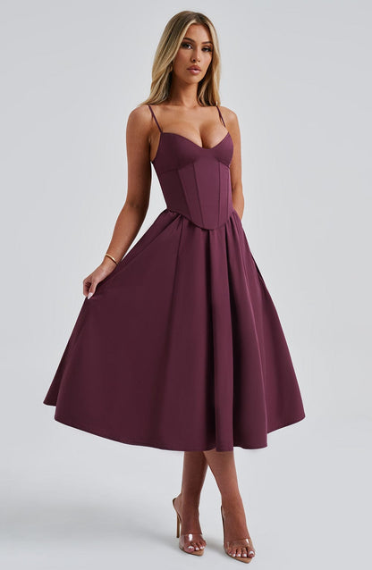 MAILEEN | Vestido midi elegante con estilo corsé