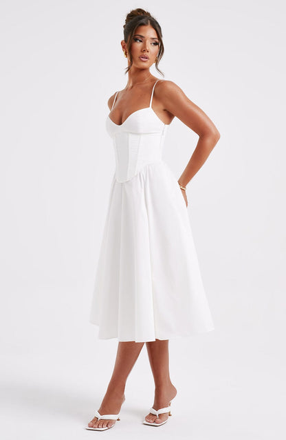 MAILEEN | Vestido midi elegante con estilo corsé