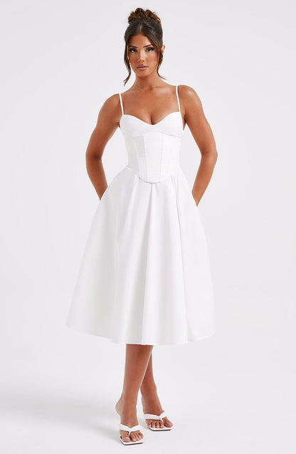 MAILEEN | Vestido midi elegante con estilo corsé