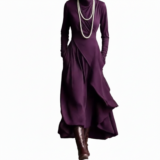 Elizabeth | Vestido largo con cuello alto y drapeado asimétrico