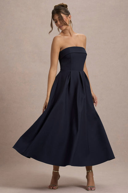ANNE | Vestido midi elegante con escote en hombros descubiertos